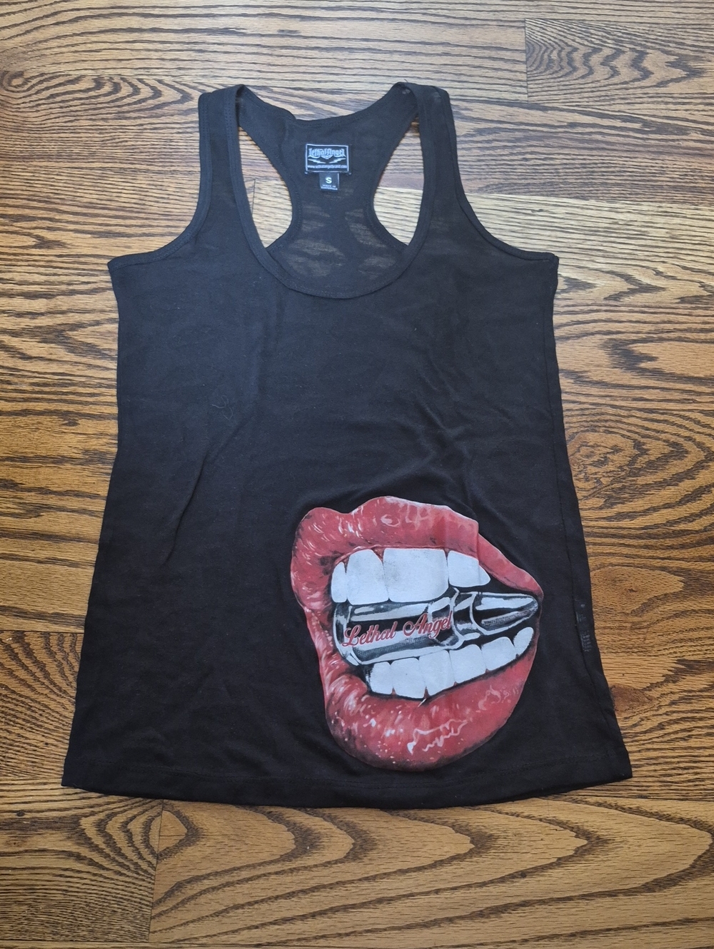 Lethal Angel Black Graphic Racerback Tank with Lip & Grill Artwork